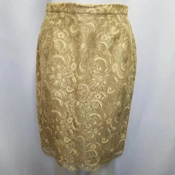 Vintage Carlisle Gold Lace Shimmer Pencil Skirt 80s 90s Small - Picture 1 of 10